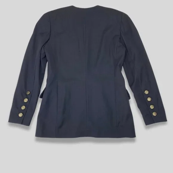 ESCADA Margaretha Ley Vintage Navy Blue Padded Shoulder Jacket/Blazer Size 36 - Picture 3 of 9